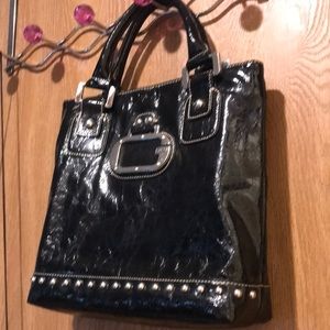 Guess Shiny Black Textured Studded Patent Leather